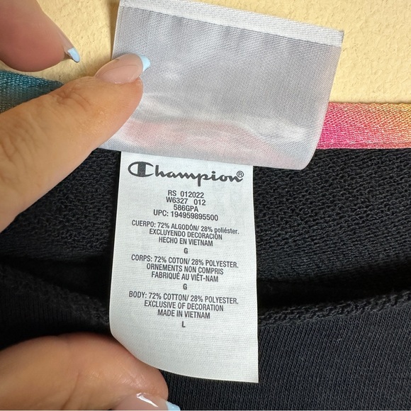 Champion Campus French Terry Crewneck Sweatshirt Black White Rainbow Size Large - Picture 8 of 12
